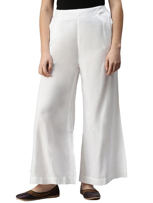 women solid mid rise flared palazzo - 21928587 - Very Small Image - 1