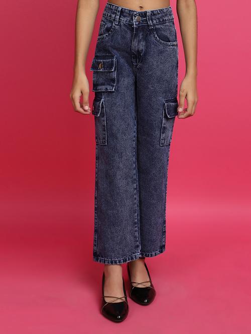 girls solid mid rise denim cargo - 21930561 - Very Small Image - 1