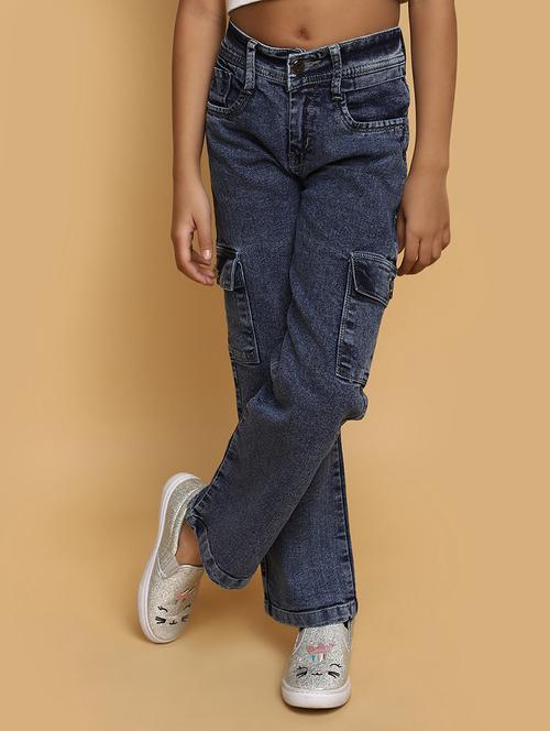 girls solid mid rise denim cargo - 21930562 - Very Small Image - 1