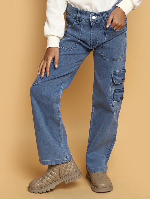 girks solid mid rise denim cargo - 21930565 - Very Small Image - 1