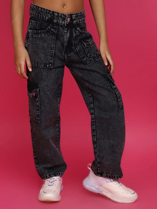 girls solid mid rise denim cargo - 21930580 - Very Small Image - 1