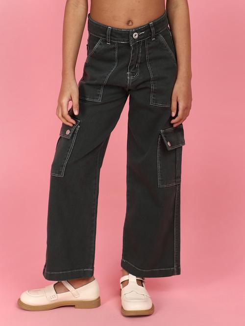 girls solid mid rise denim cargo - 21930615 - Very Small Image - 1