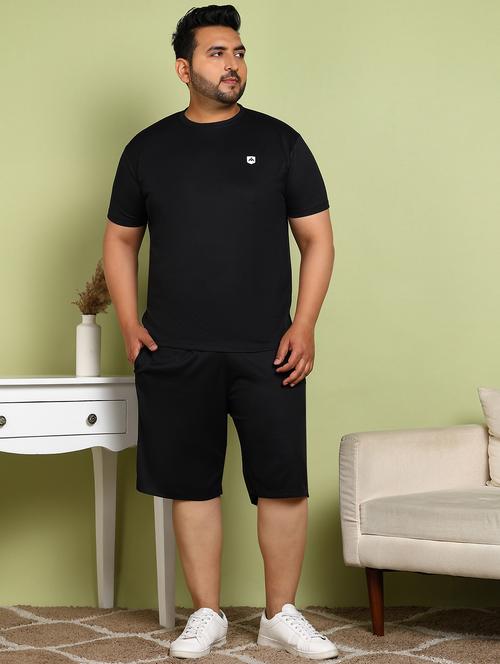 men black solid t-shirt & short co-ord set - 21930766 - Very Small Image - 1
