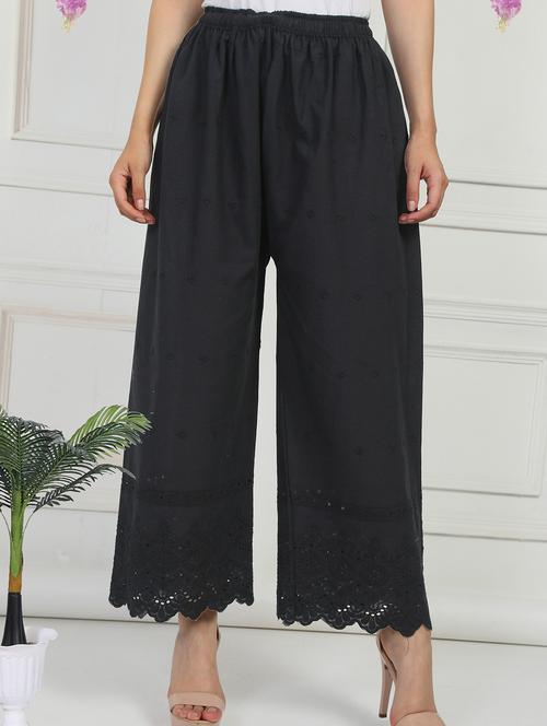 women embroidered mid rise straight palazzo - 21931013 - Very Small Image - 1