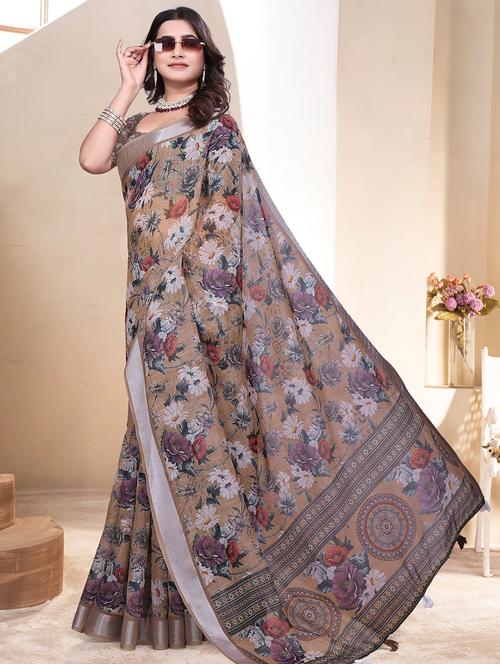 women printed casual wear saree with blouse - 21931227 - Very Small Image - 1
