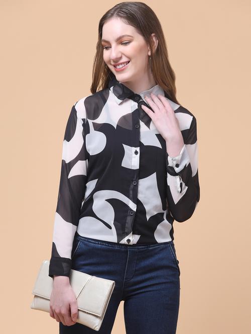 women printed collared long sleeve shirt - 21931982 - Very Small Image - 1