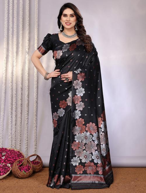 women black banarasi saree with blouse - 21932175 - Very Small Image - 1