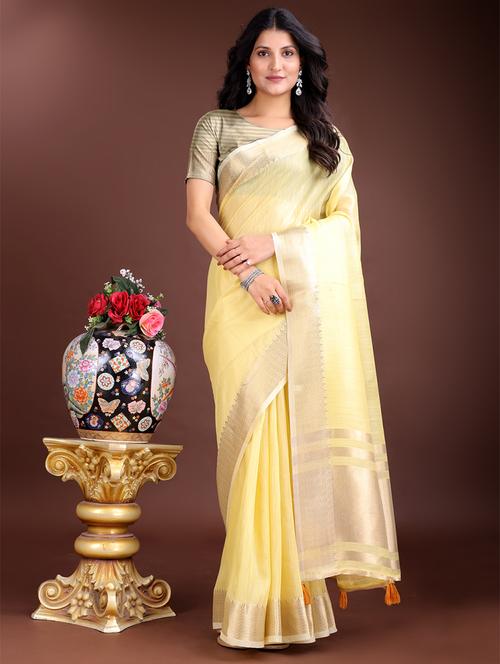 women solid with bordered ready to wear saree with blouse - 21932488 - Very Small Image - 1