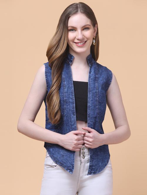 women solid sleeveless denim jacket - 21932772 - Very Small Image - 1