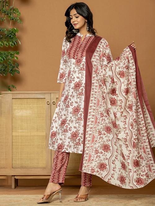 women three quarter sleeve kurta pant with dupatta set - 21934249 - Very Small Image - 1