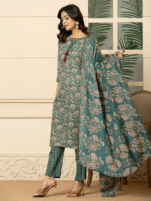 women three quarter sleeve kurta pant with dupatta set - 21934254 - Very Small Image - 1