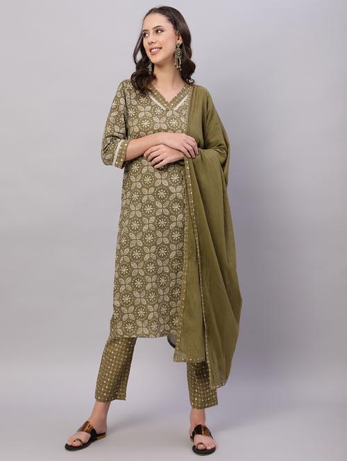women three quarter sleeve kurta pant with dupatta set - 21934277 - Very Small Image - 1