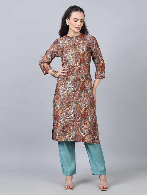 women three quarter sleeve kurta pant set - 21934282 - Very Small Image - 1