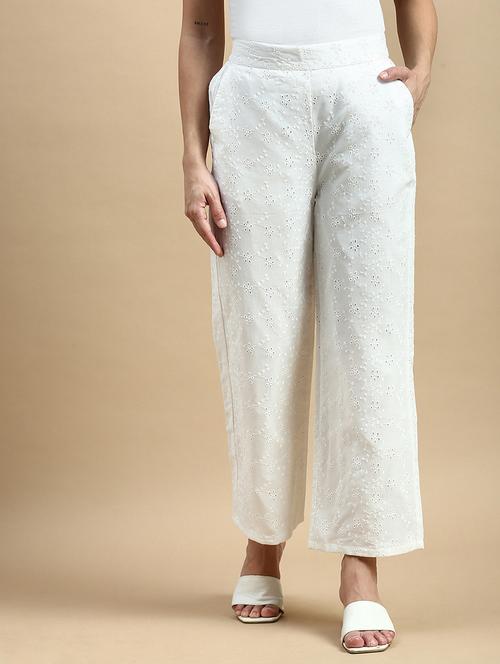 women white solid mid rise straight fit palazzo - 21935971 - Very Small Image - 1