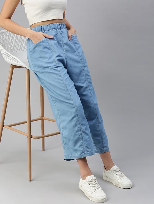 women solid high rise wide leg trouser - 21935980 - Very Small Image - 1
