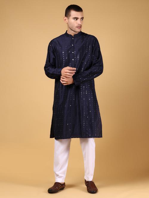 men mandarin neck kurta pyjama ethnic wear set - 21936678 - Very Small Image - 1