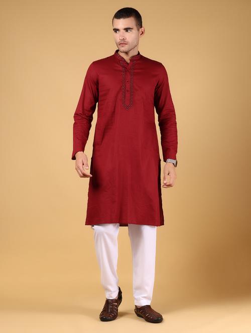 men mandarin neck kurta pyjama ethnic wear set - 21936695 - Very Small Image - 1