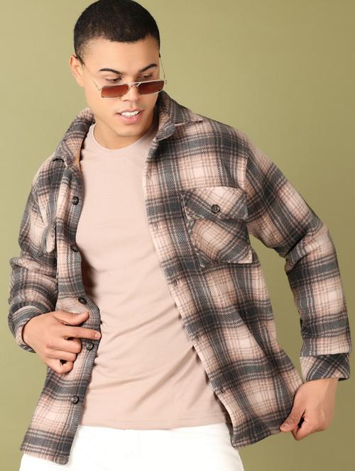 men checkered long sleeve shacket - 21936757 - Very Small Image - 1