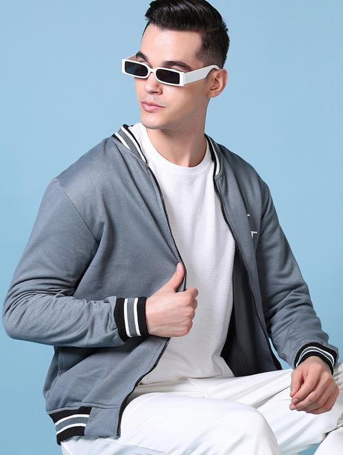 men grey typographic long sleeve casual jacket - 21936760 - Very Small Image - 1