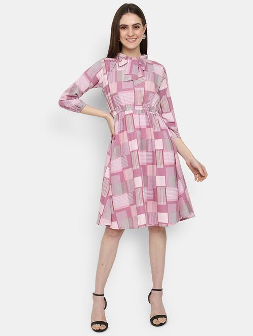 women printed tie-up neck a-line dress - 21936819 - Very Small Image - 1