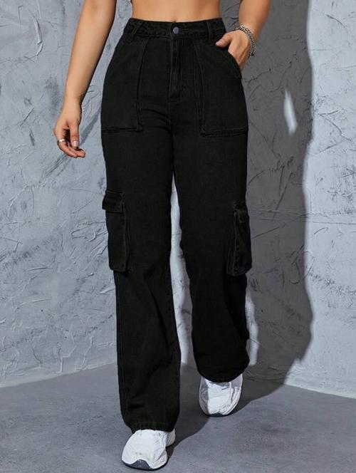 women solid high rise denim cargo - 21936898 - Very Small Image - 1