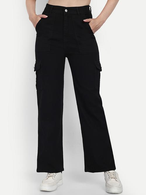 women black solid high rise denim cargo - 21936902 - Very Small Image - 1