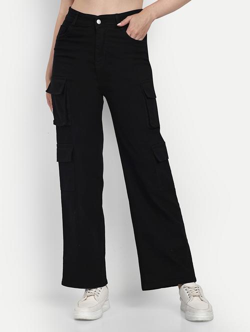 women solid high rise relaxed fit cargo - 21936920 - Very Small Image - 1