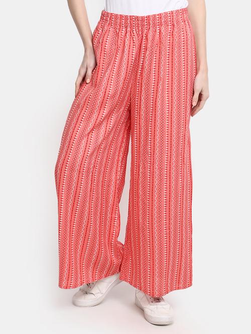 women printed peach cotton blend casual palazzos - 21938730 - Very Small Image - 1