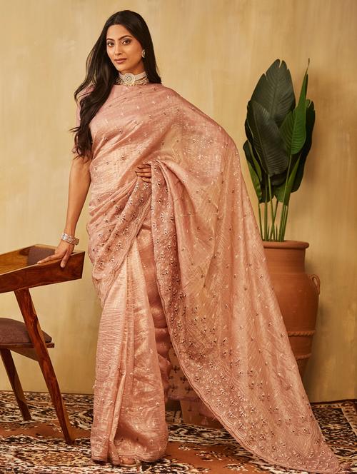 women solid with work embroidered saree with blouse - 21939117 - Very Small Image - 1