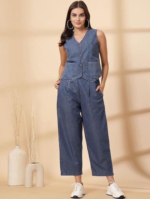 women solid vest top and trouser co-ord set - 21940922 - Very Small Image - 1