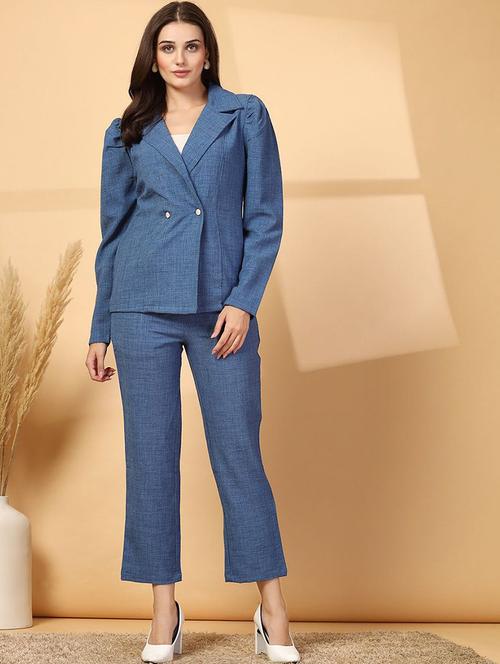 women solid blazer and trouser co-ord set - 21940929 - Very Small Image - 1