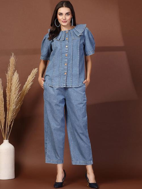 women solid shirt and trouser co-ord set - 21940937 - Very Small Image - 1