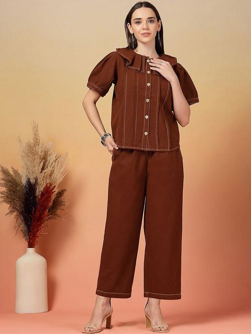 women solid shirt and trouser co-ord set - 21940978 - Very Small Image - 1