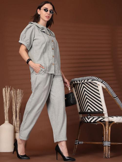 women solid shirt and trouser co-ord set - 21940980 - Very Small Image - 1