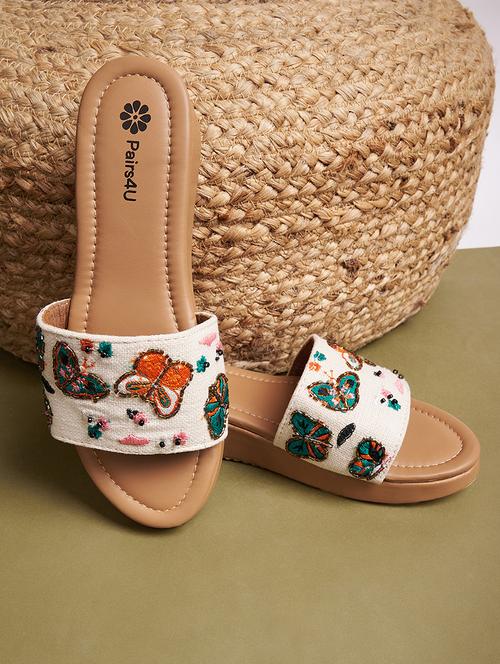 women white embroidered slip on sandal - 21941684 - Very Small Image - 1