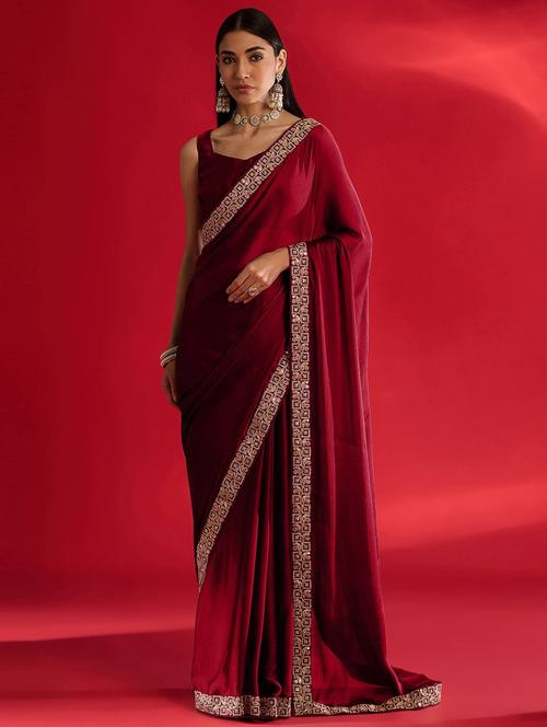 women solid with bordered saree with blouse - 21941985 - Very Small Image - 1
