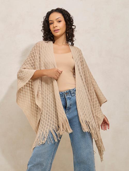 women beige solid open front shrug - 21941990 - Very Small Image - 1