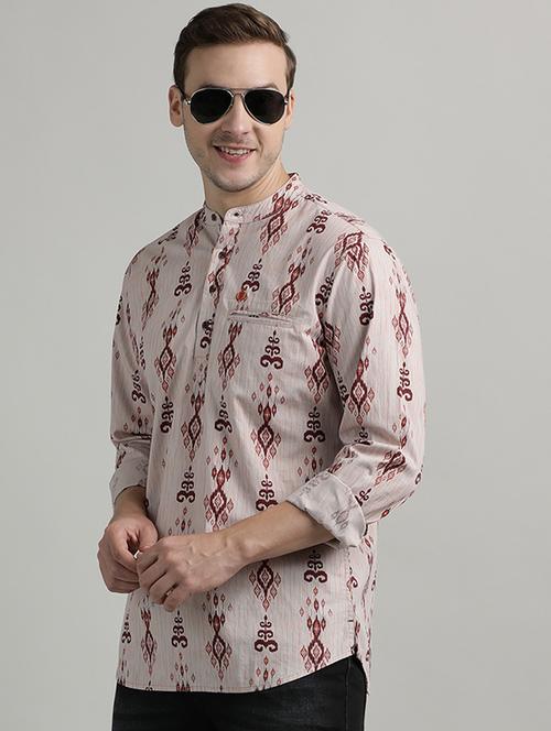 men printed mandarin neck short kurta - 21943069 - Very Small Image - 1