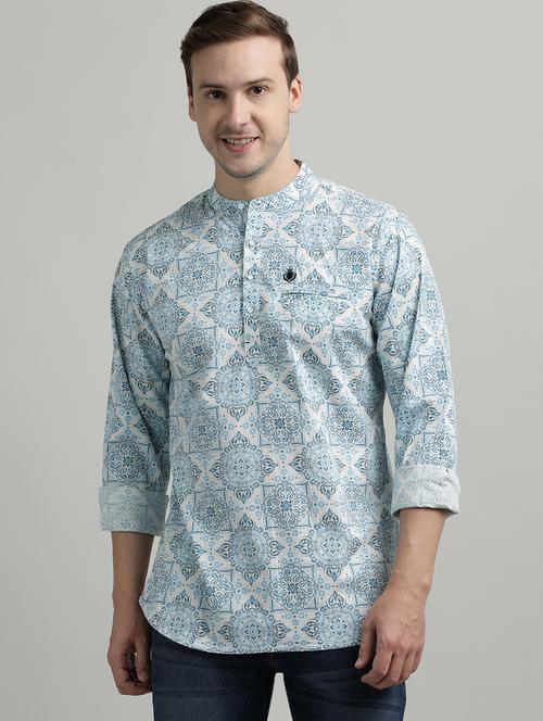men printed mandarin neck short kurta - 21943070 - Very Small Image - 1