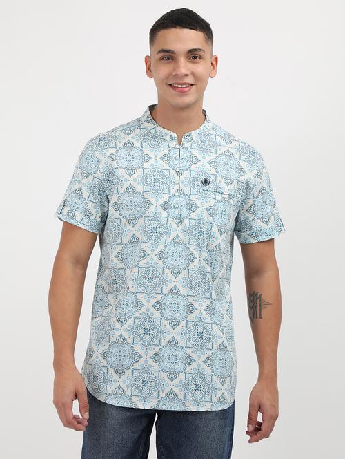 men printed mandarin neck short kurta - 21943072 - Very Small Image - 1