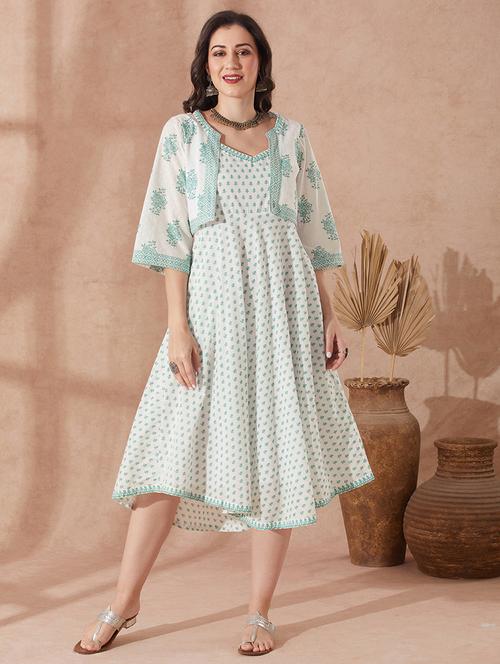 women green shoulder strap a-line ethnic dress - 21943268 - Very Small Image - 1