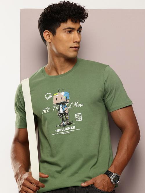 men front print round neck regular fit t-shirt - 21943499 - Very Small Image - 1