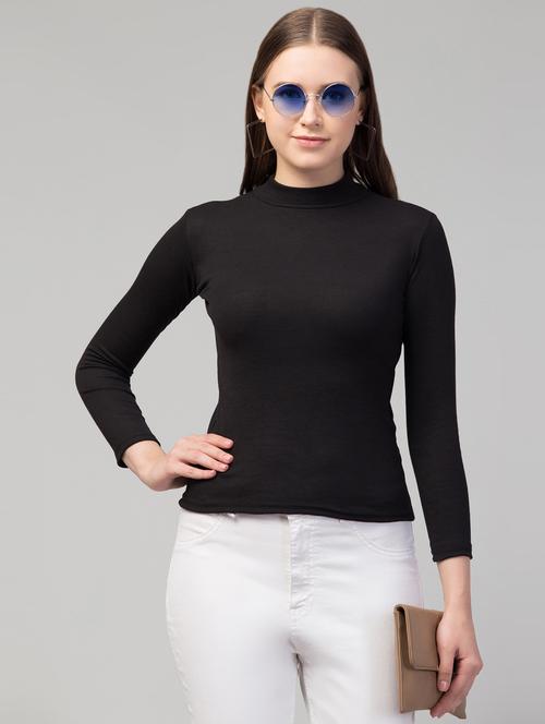 women solid mock neck long sleeve top - 21944556 - Very Small Image - 1