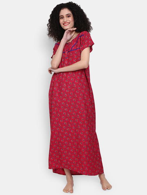 women floral printed short sleeve nighty - 21946422 - Very Small Image - 1