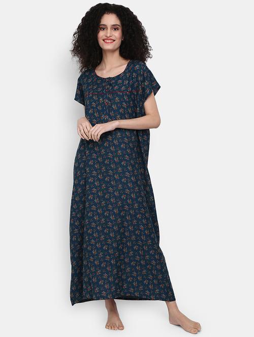 women floral printed short sleeve nighty - 21946423 - Very Small Image - 1