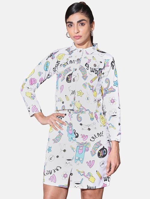 white printed cotton blend co-ord set women - 21946800 - Very Small Image - 1