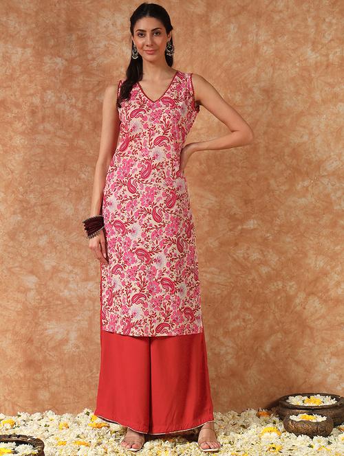 women printed sleeveless kurta palazzo set - 21947634 - Very Small Image - 1