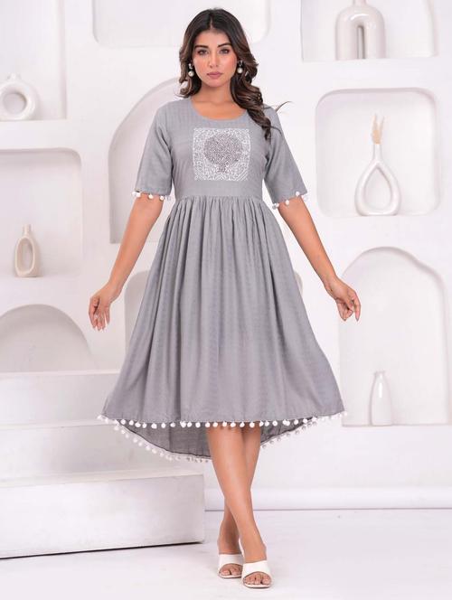 women grey embroidered fit & flare ethnic dress - 21947897 - Very Small Image - 1