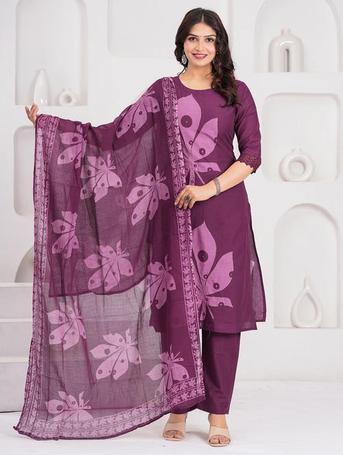 women three quarter sleeve kurta pant with dupatta set - 21948498 - Very Small Image - 1
