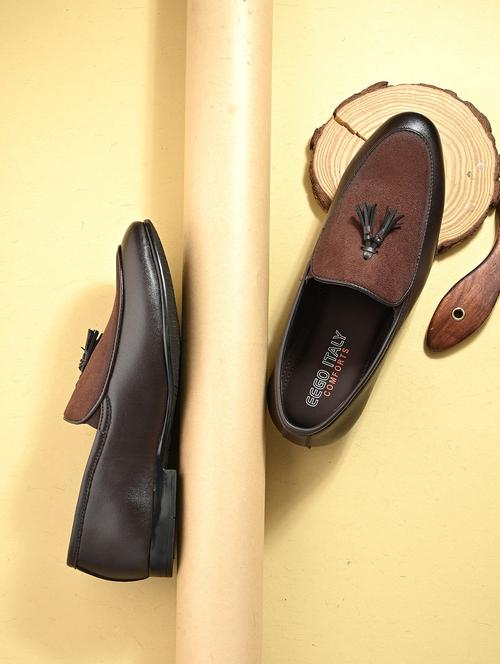 men's brown tasselled synthetic leather loafers - 21948586 - Very Small Image - 1